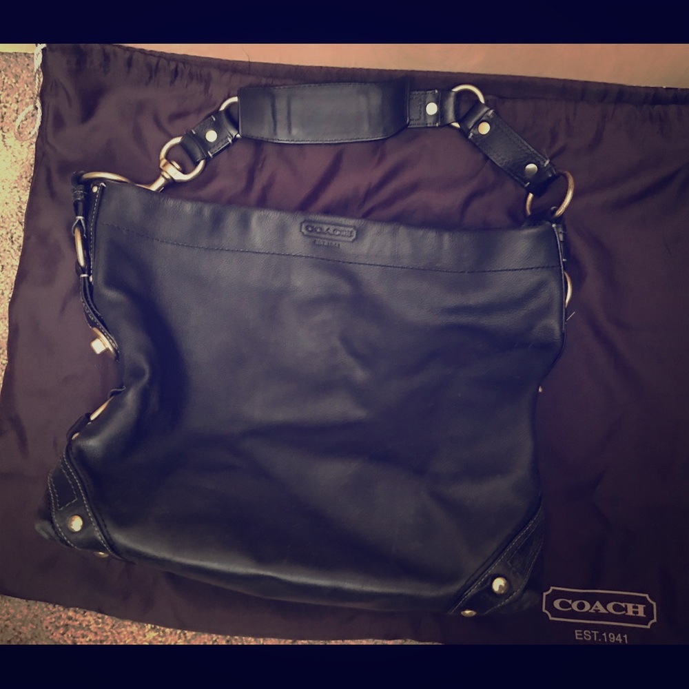 COACH Carly Signature Black Leather Shoulder Bag